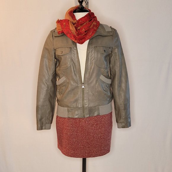 Bernardo Woman's Vegan Leather Motor Cycle/Bomber Style Jacket, Dark Tan, Size M - Picture 2 of 15